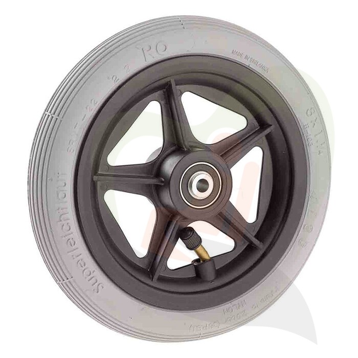 Rolstoel voorwiel met luchtband 8 inch (200x30 mm) 5-spaaks lijnprofiel grijs - montagebreedte 46 mm