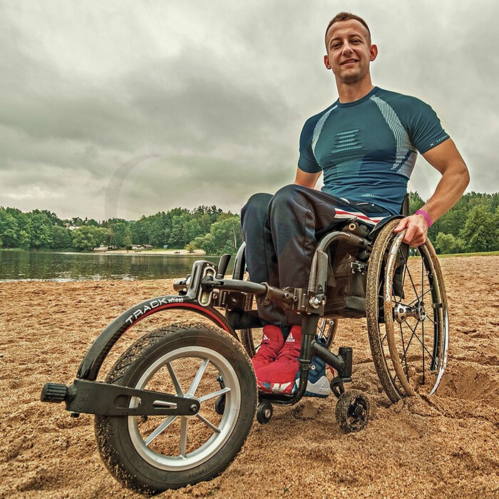 Trackwheel Single Arm voorzetwiel voor actieve rolstoel - lichtgewicht CARBON uitvoering