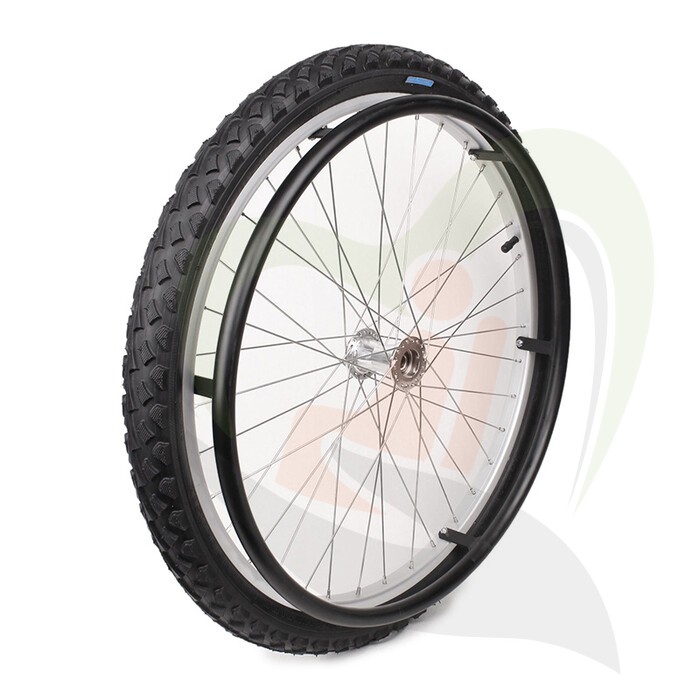 Rolstoelwiel 24 inch met hoepel & offroad luchtband (24x2.00) zwart - (rechts) asdikte 12 mm