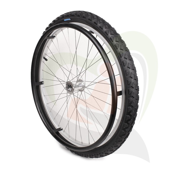 Rolstoelwiel 24 inch met hoepel & offroad luchtband (24x2.00) zwart - (links) asdikte 12.7 mm