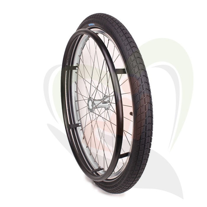 Rolstoelwiel 24 inch met hoepel & offroad luchtband (24x2.15) zwart - (links) asdikte 12.7 mm