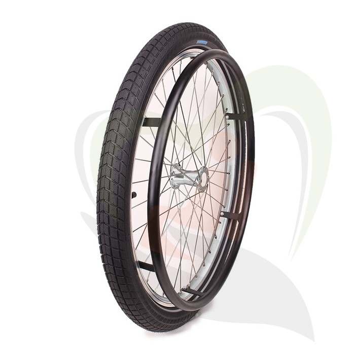 Rolstoelwiel 24 inch met hoepel & offroad luchtband (24x2.15) zwart - (rechts) asdikte 12.7 mm