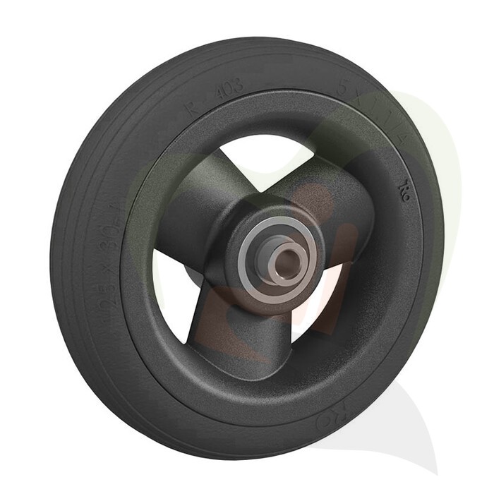 Rolstoel voorwiel zwart 5 inch (125x30 mm) 3-spaaks lijnprofiel - montagebreedte 36 mm