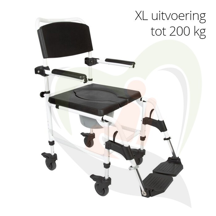 Kakadu XL douche-toiletstoel met 4 geremde wielen - zitbreedte 55 cm - tot 200 kg