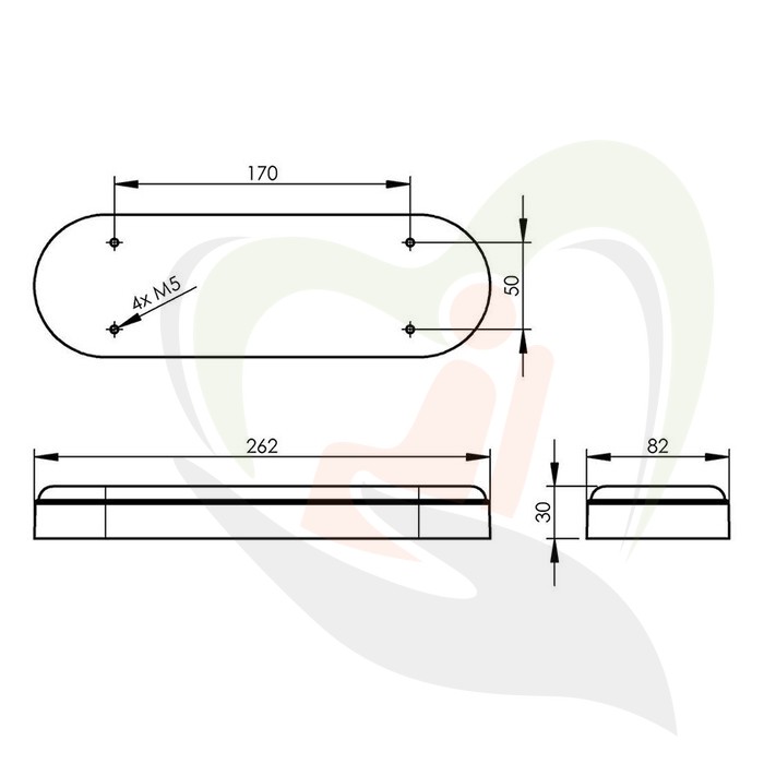 Armlegger 262x82x30 mm E=170x50 mm