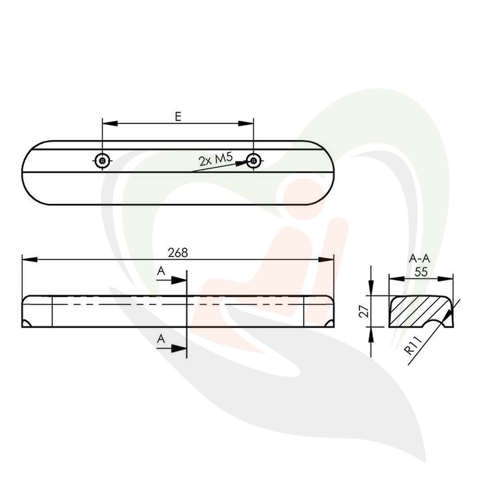 Armlegger 268x55x27 mm E=130 mm