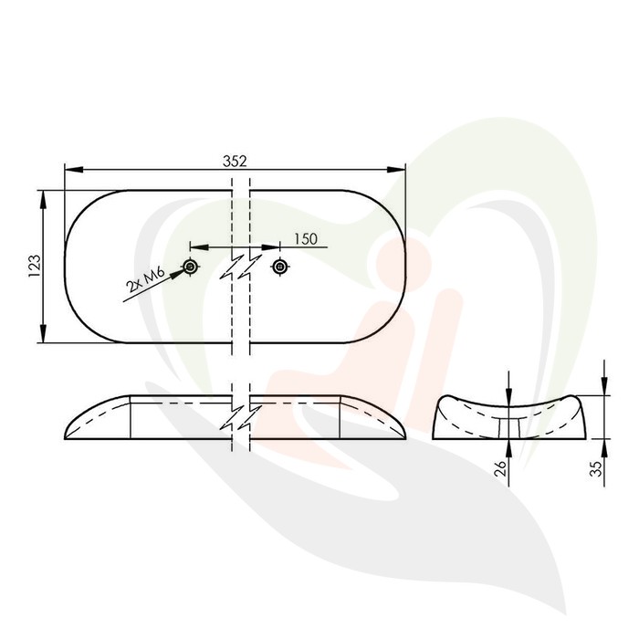 Armschaal 352x123x35/26 mm E=150 mm