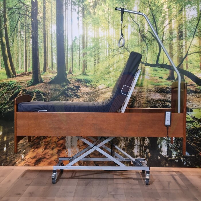 Tweedehands hoog-laag bed - houten bed met papegaai - elektrisch bedienbaar
