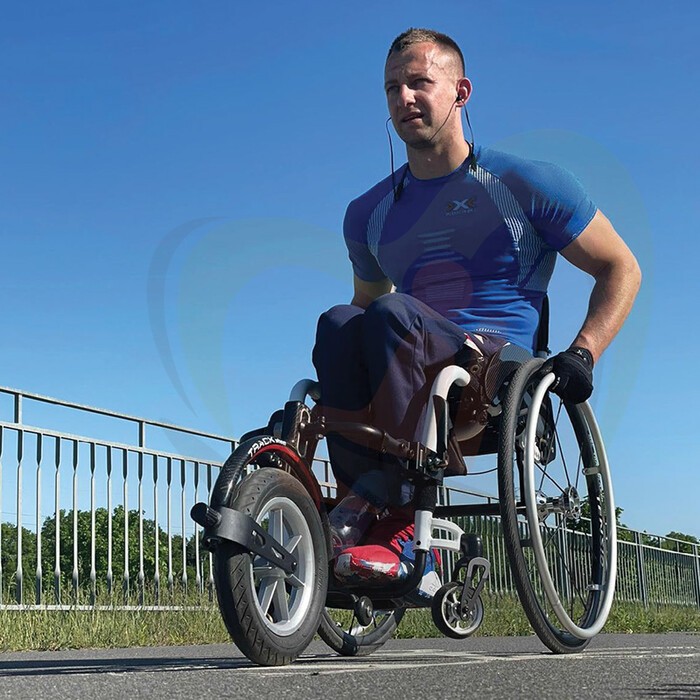 Trackwheel Double Arm voorzetwiel voor actieve rolstoel - lichtgewicht CARBON uitvoering