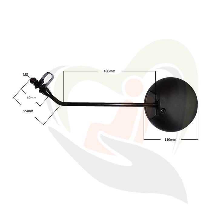 Spiegel met strop 8 mm zwart