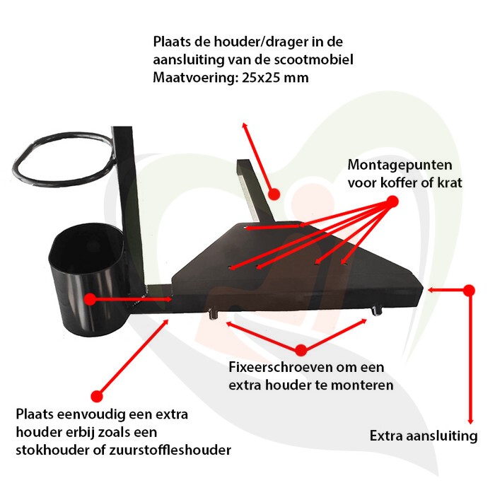 Scootmobiel houder/drager universeel - Voor krat of koffer