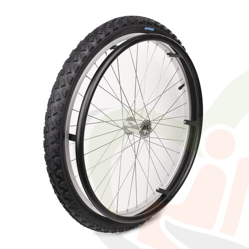 Rolstoelwiel 24 inch met hoepel & offroad luchtband (24x2.00) zwart - (rechts) asdikte 12 mm