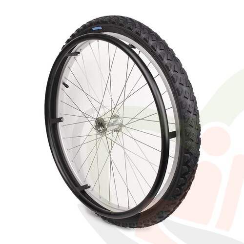 Rolstoelwiel 24 inch met hoepel & offroad luchtband (24x2.00) zwart - (links) asdikte 12.7 mm