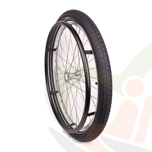 Rolstoelwiel 24 inch met hoepel & offroad luchtband (24x2.15) zwart - (links) asdikte 12.7 mm