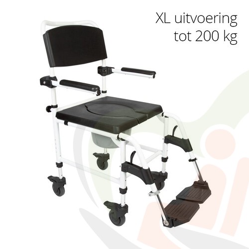 Kakadu XL douche-toiletstoel met 4 geremde wielen - zitbreedte 55 cm - tot 200 kg