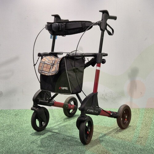 Tweedehands rollator - Topro Troja 2G M - IBS remsysteem - burgundy tas
