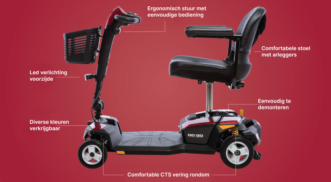 De LX met uitstekende vering - Opvouwbare scootmobiel - Pride GoGo LX met CTS vering - 4-wiel