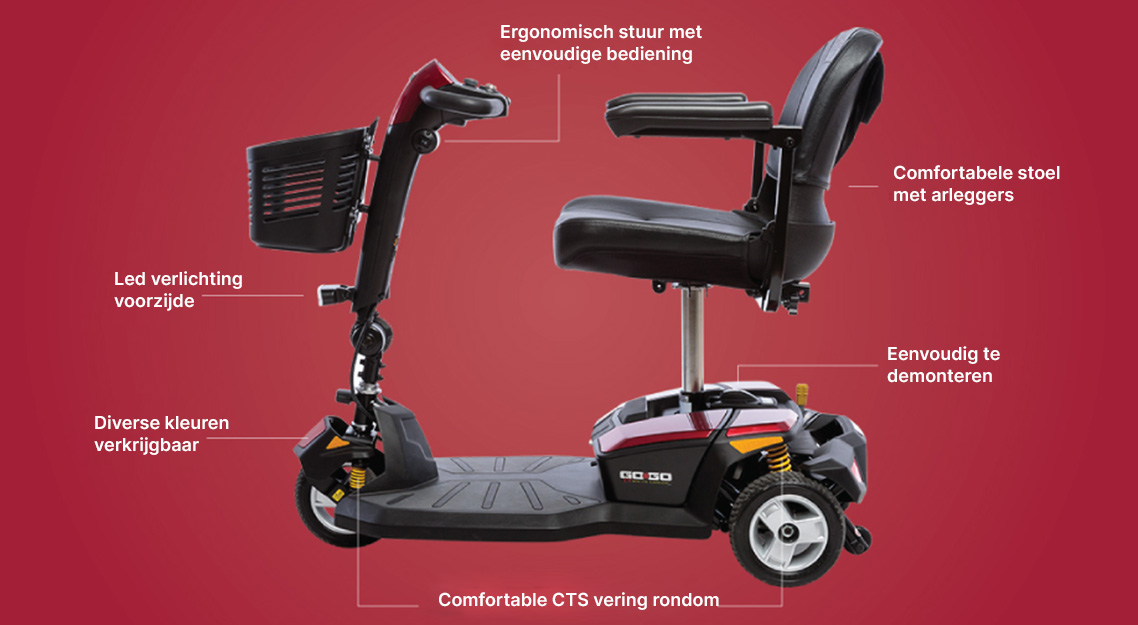De LX met uitstekende vering - Opvouwbare scootmobiel - Pride GoGo LX met CTS vering - 3-wiel