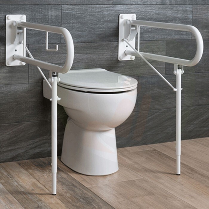 Opklapbare toiletbeugel 65 cm met closetrolhouder RVS wit