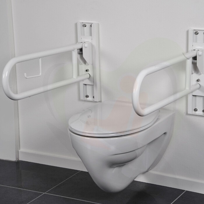 Opklapbare toiletbeugel 65 cm met closetrolhouder staal wit