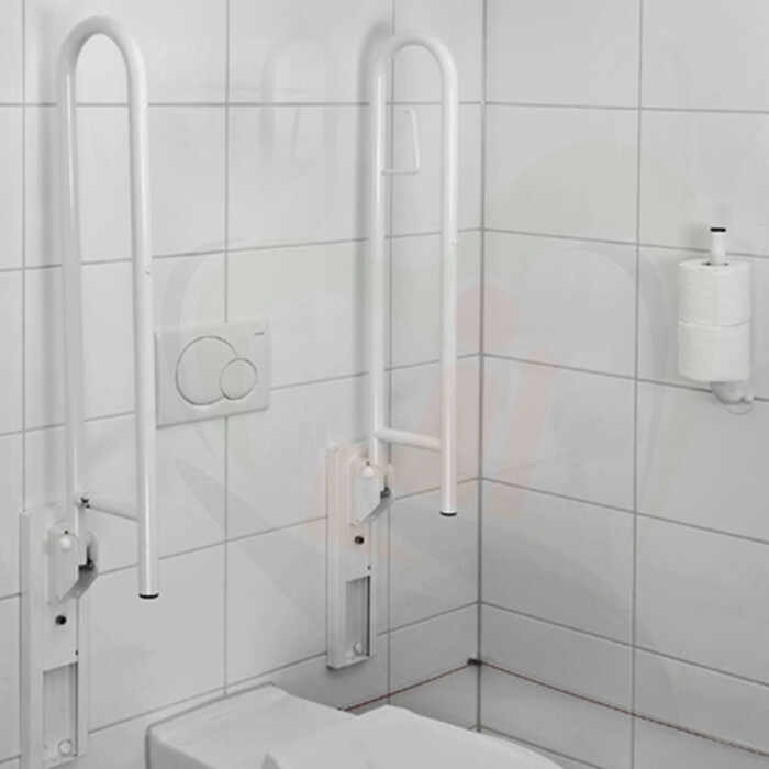 Opklapbare toiletbeugel 85 cm met closetrolhouder RVS wit
