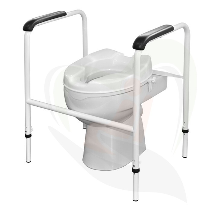 Toiletframe met toiletverhoger 5 cm - frame RVS wit